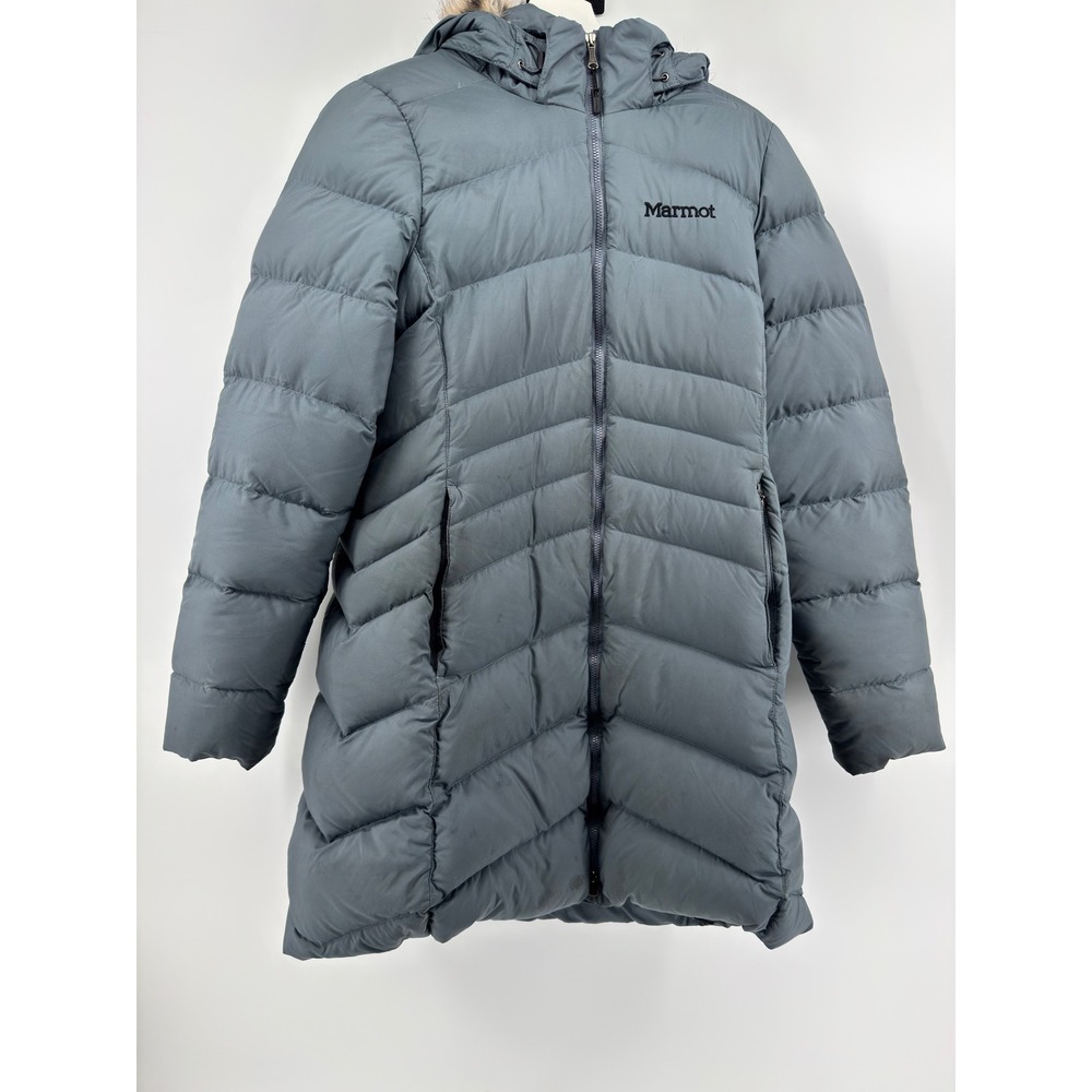 Marmot Montreal Puffer Parka Gray Down Coat Faux Fur Hood Medium
